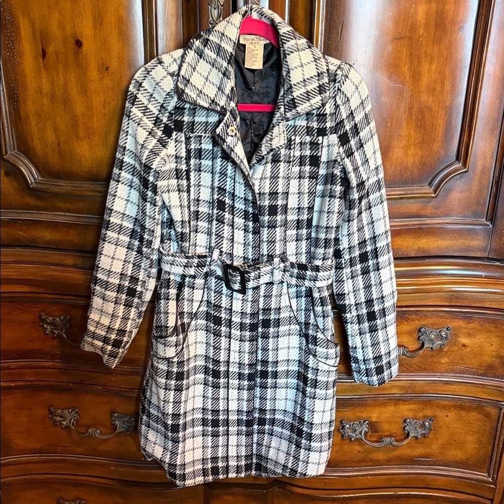 Paris Blues Black and White Plaid Trench Coat